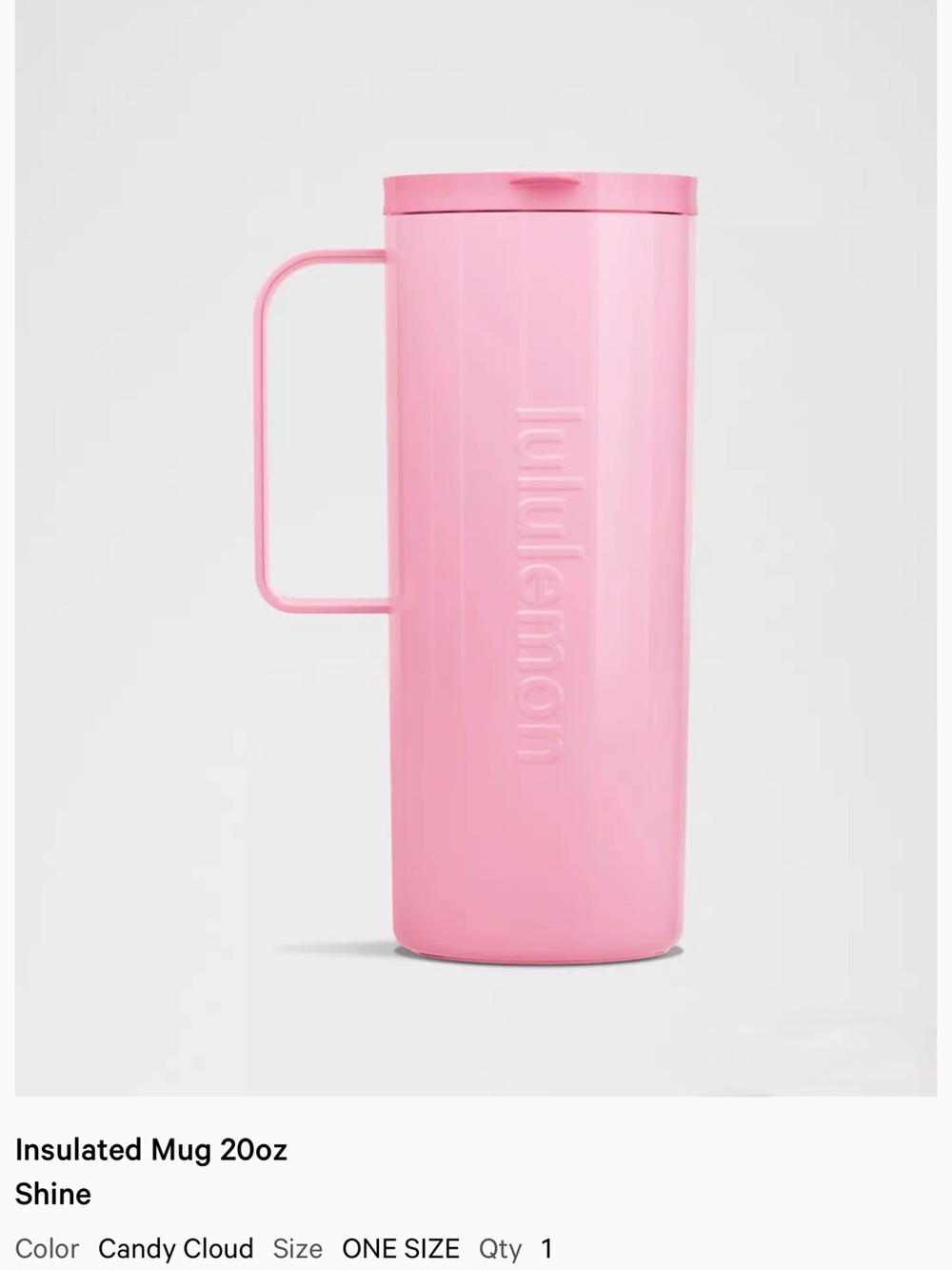 lululemon NWT Pink Insulated 20oz Travel Mug, Hot & Cold, Candy Cloud, Wordmark